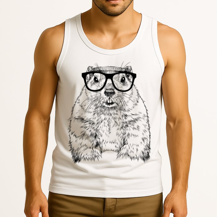 Hipster Groundhog In Nerd Glasses Animal Tank Top