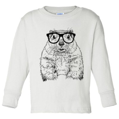 Hipster Groundhog In Nerd Glasses Animal Toddler Long Sleeve Shirt