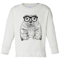 Hipster Groundhog In Nerd Glasses Animal Toddler Long Sleeve Shirt