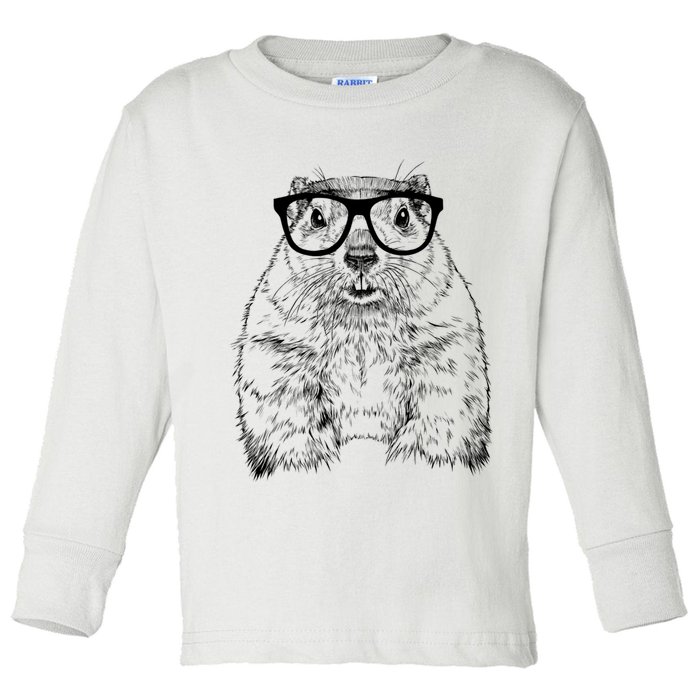 Hipster Groundhog In Nerd Glasses Animal Toddler Long Sleeve Shirt