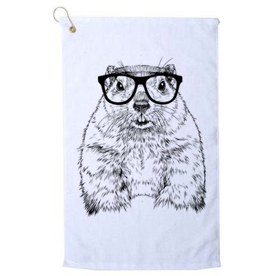 Hipster Groundhog In Nerd Glasses Animal Golf Towel
