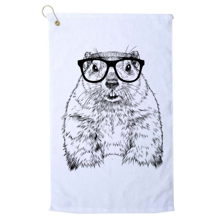 Hipster Groundhog In Nerd Glasses Animal Golf Towel