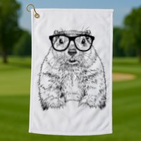 Hipster Groundhog In Nerd Glasses Animal Golf Towel