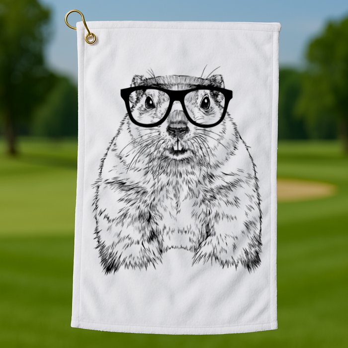 Hipster Groundhog In Nerd Glasses Animal Golf Towel
