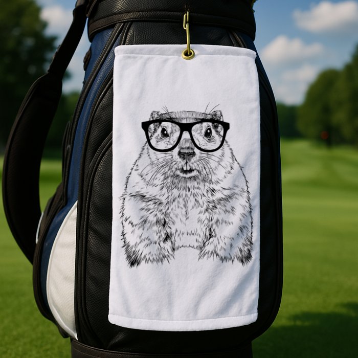 Hipster Groundhog In Nerd Glasses Animal Golf Towel