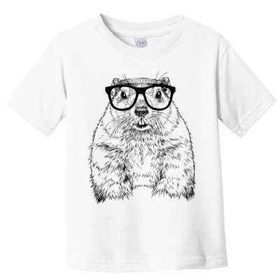 Hipster Groundhog In Nerd Glasses Animal Toddler T-Shirt