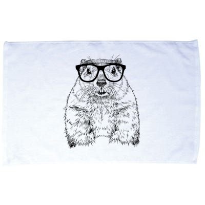 Hipster Groundhog In Nerd Glasses Animal Microfiber Hand Towel