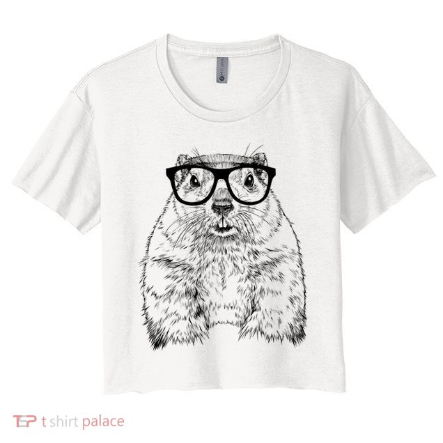 Hipster Groundhog In Nerd Glasses Animal Crop Top