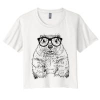 Hipster Groundhog In Nerd Glasses Animal Crop Top