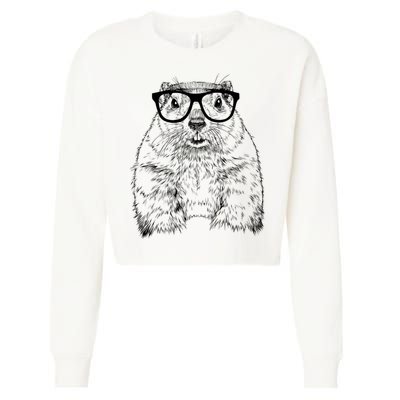 Hipster Groundhog In Nerd Glasses Animal Cropped Pullover Crew