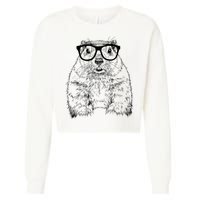 Hipster Groundhog In Nerd Glasses Animal Cropped Pullover Crew