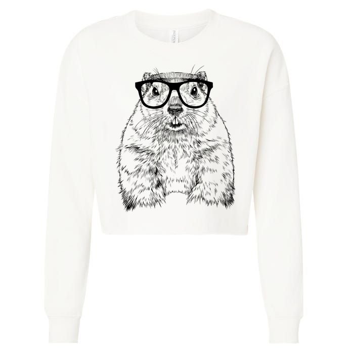 Hipster Groundhog In Nerd Glasses Animal Cropped Pullover Crew
