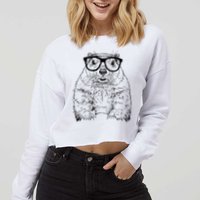 Hipster Groundhog In Nerd Glasses Animal Cropped Pullover Crew