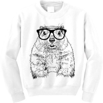 Hipster Groundhog In Nerd Glasses Animal Kids Sweatshirt