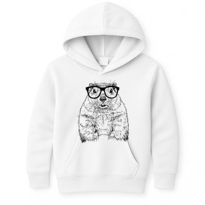 Hipster Groundhog In Nerd Glasses Animal Kids Hoodie