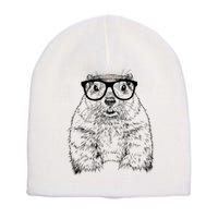 Hipster Groundhog In Nerd Glasses Animal Short Acrylic Beanie