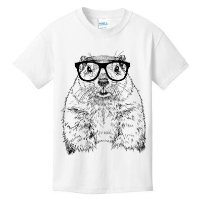 Hipster Groundhog In Nerd Glasses Animal Kids T-Shirt