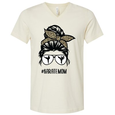 Hair Glasses Karate Mom V-Neck T-Shirt