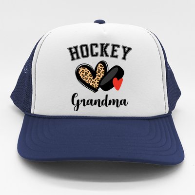 Hockey Grandma Leopard Heart Grandmother Meaningful Gift Trucker Hat