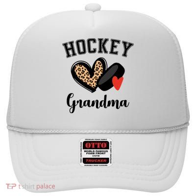 Hockey Grandma Leopard Heart Grandmother Meaningful Gift High Crown Mesh Back Trucker Hat