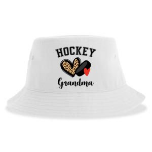 Hockey Grandma Leopard Heart Grandmother Meaningful Gift Sustainable Bucket Hat