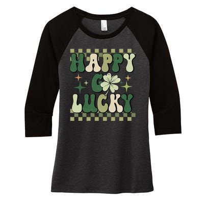 Happy Go Lucky St Patricks Day Women's Tri-Blend 3/4-Sleeve Raglan Shirt