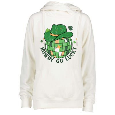 Howdy Go Lucky Western St Patrick Day Cowboy Hat Irish Disco Womens Funnel Neck Pullover Hood