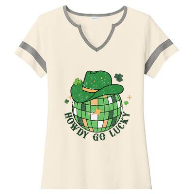 Howdy Go Lucky Western St Patrick Day Cowboy Hat Irish Disco Ladies Halftime Notch Neck Tee