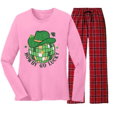 Howdy Go Lucky Western St Patrick Day Cowboy Hat Irish Disco Women's Long Sleeve Flannel Pajama Set 