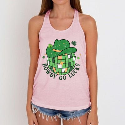 Howdy Go Lucky Western St Patrick Day Cowboy Hat Irish Disco Women's Knotted Racerback Tank