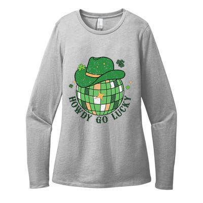 Howdy Go Lucky Western St Patrick Day Cowboy Hat Irish Disco Womens CVC Long Sleeve Shirt