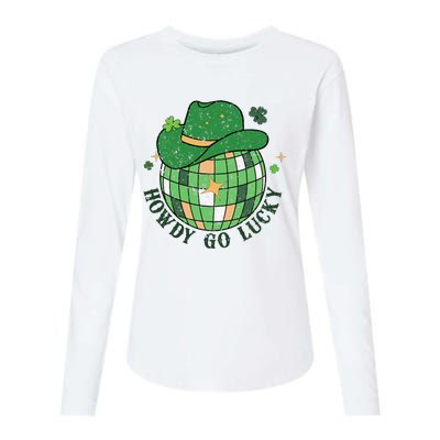 Howdy Go Lucky Western St Patrick Day Cowboy Hat Irish Disco Womens Cotton Relaxed Long Sleeve T-Shirt