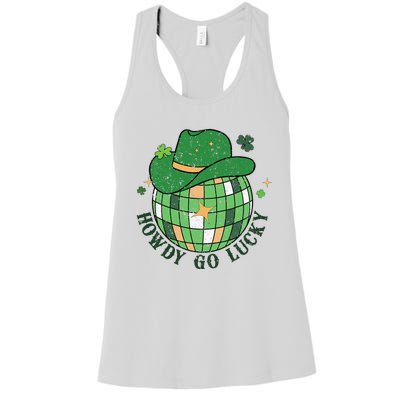 Howdy Go Lucky Western St Patrick Day Cowboy Hat Irish Disco Women's Racerback Tank