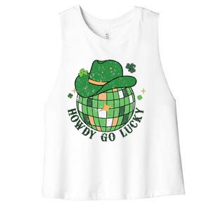 Howdy Go Lucky Western St Patrick Day Cowboy Hat Irish Disco Women's Racerback Cropped Tank