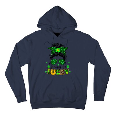 Happy Go Lucky Messy Bun Shamrock St Patrick's Day Hoodie