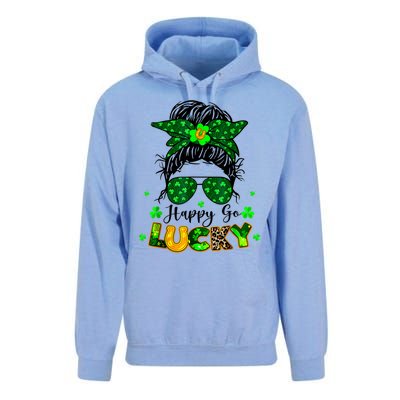 Happy Go Lucky Messy Bun Shamrock St Patrick's Day Unisex Surf Hoodie