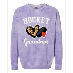 Hockey Grandma Leopard Heart Grandmother Gift Colorblast Crewneck Sweatshirt