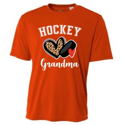 Hockey Grandma Leopard Heart Grandmother Gift Cooling Performance Crew T-Shirt