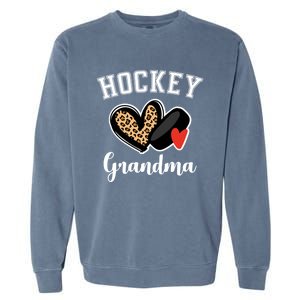 Hockey Grandma Leopard Heart Grandmother Gift Garment-Dyed Sweatshirt