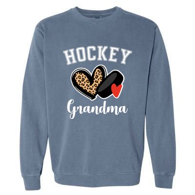 Hockey Grandma Leopard Heart Grandmother Gift Garment-Dyed Sweatshirt