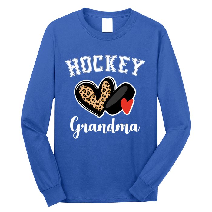 Hockey Grandma Leopard Heart Grandmother Gift Long Sleeve Shirt