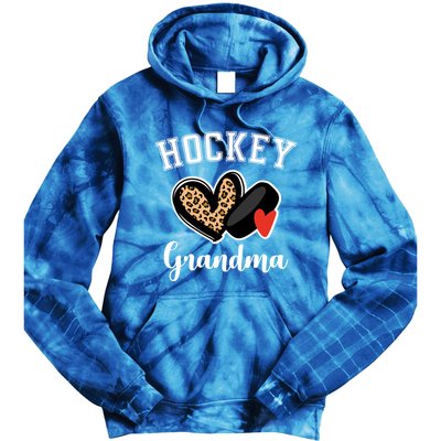 Hockey Grandma Leopard Heart Grandmother Gift Tie Dye Hoodie