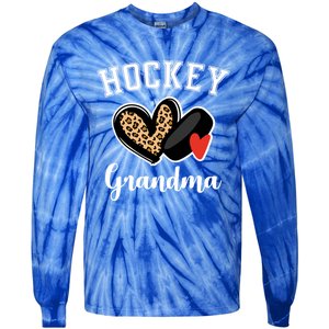 Hockey Grandma Leopard Heart Grandmother Gift Tie-Dye Long Sleeve Shirt