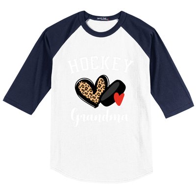 Hockey Grandma Leopard Heart Grandmother Gift Baseball Sleeve Shirt