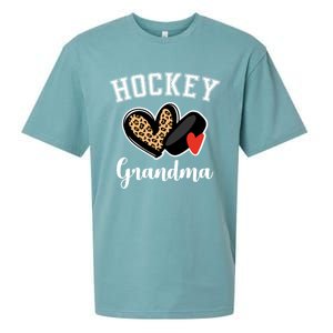 Hockey Grandma Leopard Heart Grandmother Gift Sueded Cloud Jersey T-Shirt