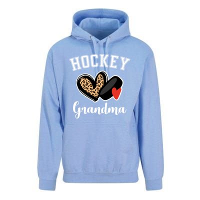 Hockey Grandma Leopard Heart Grandmother Gift Unisex Surf Hoodie