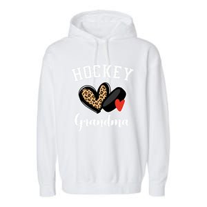 Hockey Grandma Leopard Heart Grandmother Gift Garment-Dyed Fleece Hoodie