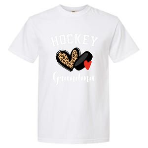 Hockey Grandma Leopard Heart Grandmother Gift Garment-Dyed Heavyweight T-Shirt