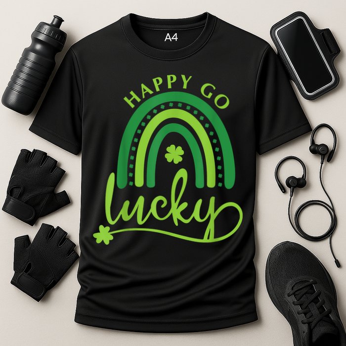 Happy Go Lucky Rainbow Shamrock St Patrick's Day Cooling Performance Crew T-Shirt