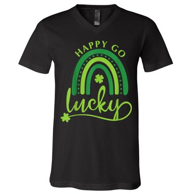 Happy Go Lucky Rainbow Shamrock St Patrick's Day V-Neck T-Shirt